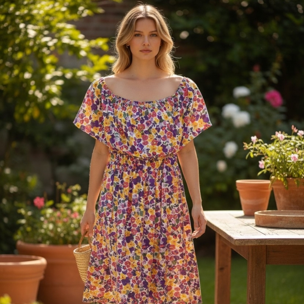 NWT Choies Floral Midi Dress – Multicolor Garden Print | Size Medium